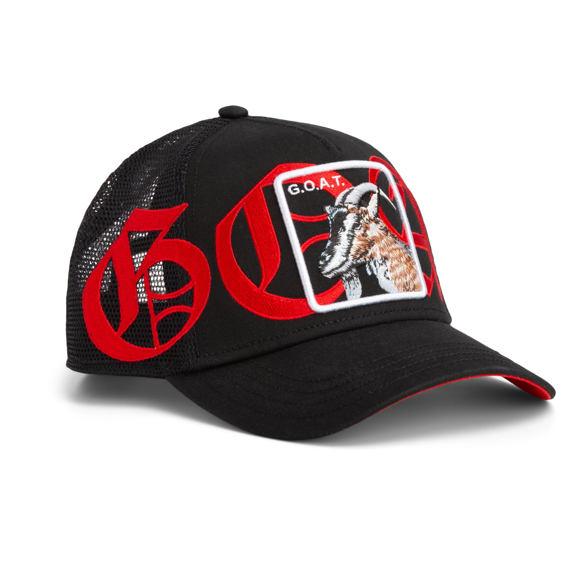Old English Goat Black Trucker Cap