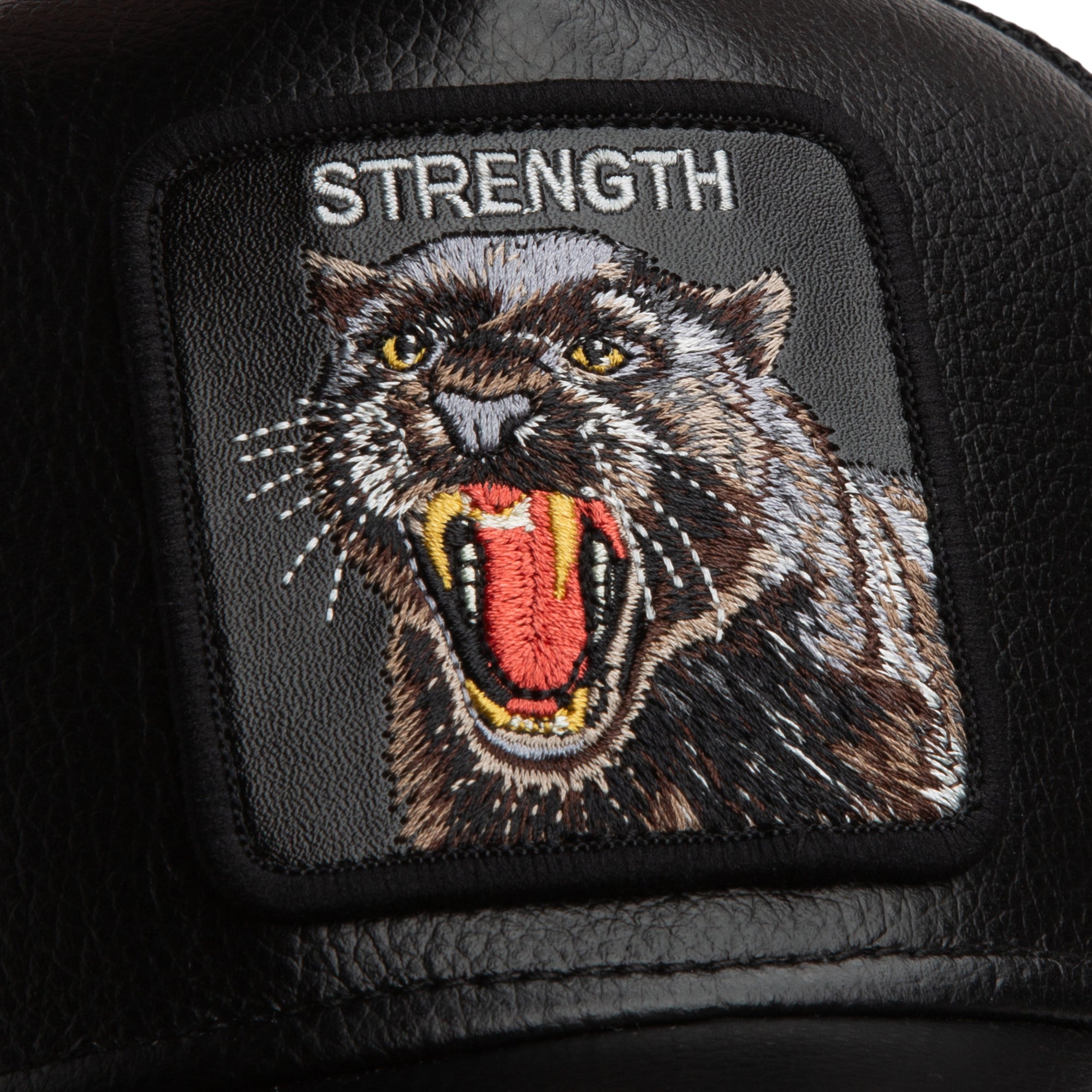 Faux Leather Panther Black Trucker Cap