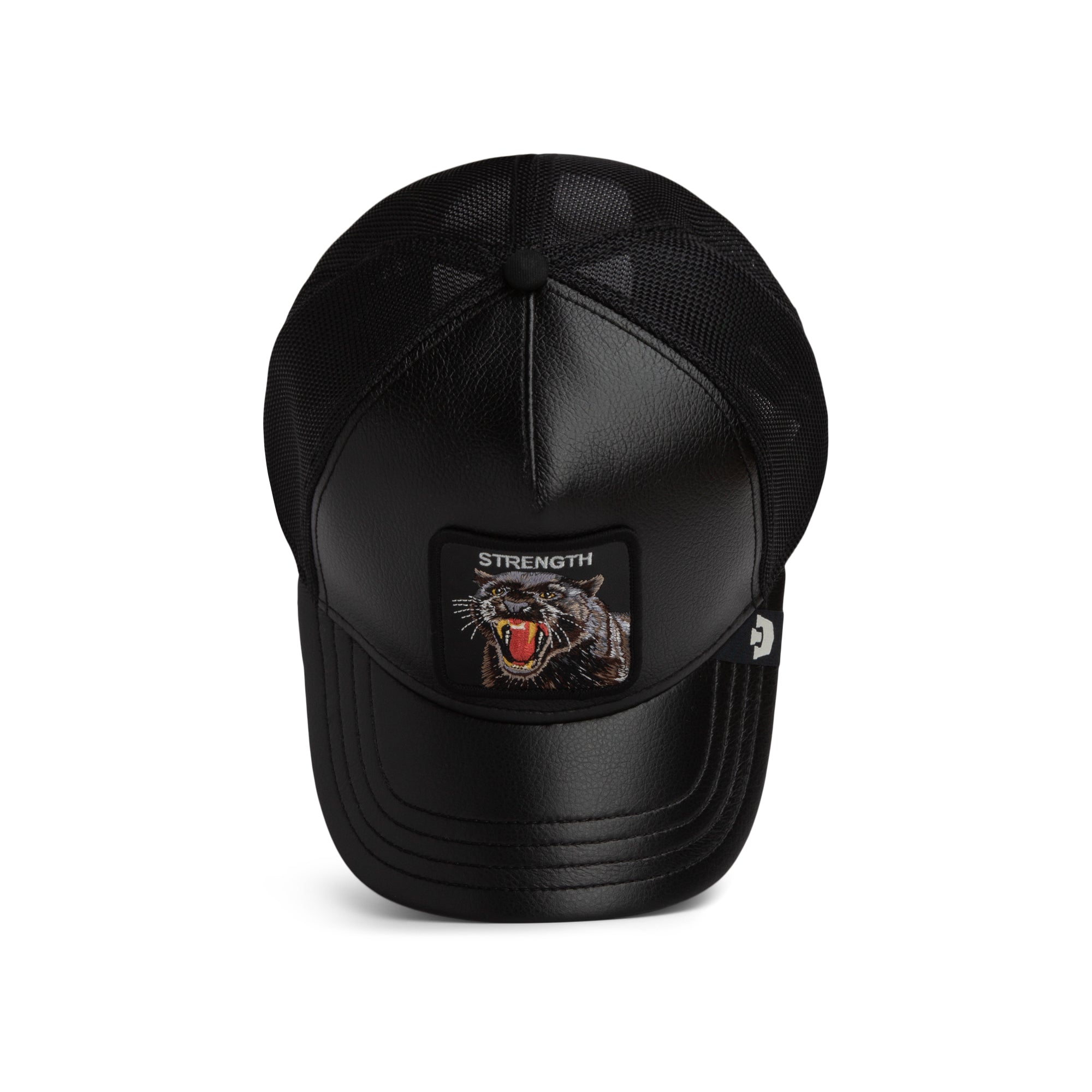 Faux Leather Panther Black Trucker Cap