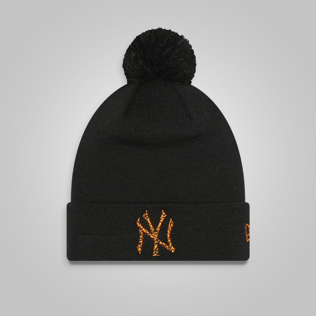 New York Yankees Infill Black Bobble Beanie Hat