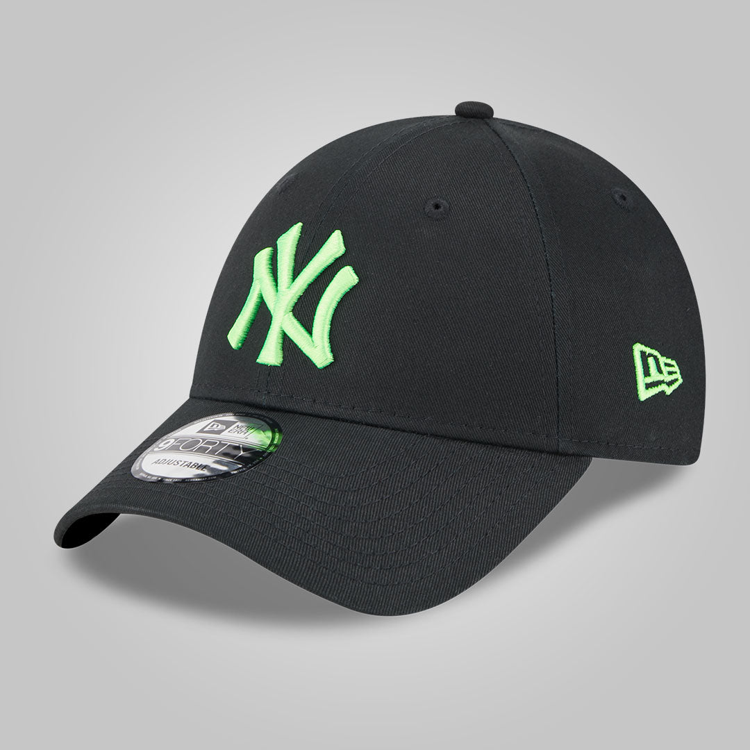 New Era New York Yankees 9Forty Cap – Schwarz Mit Knalligem Hellgrün-Logo, Einstellbare One-Size-Mütze Für Echte Fans