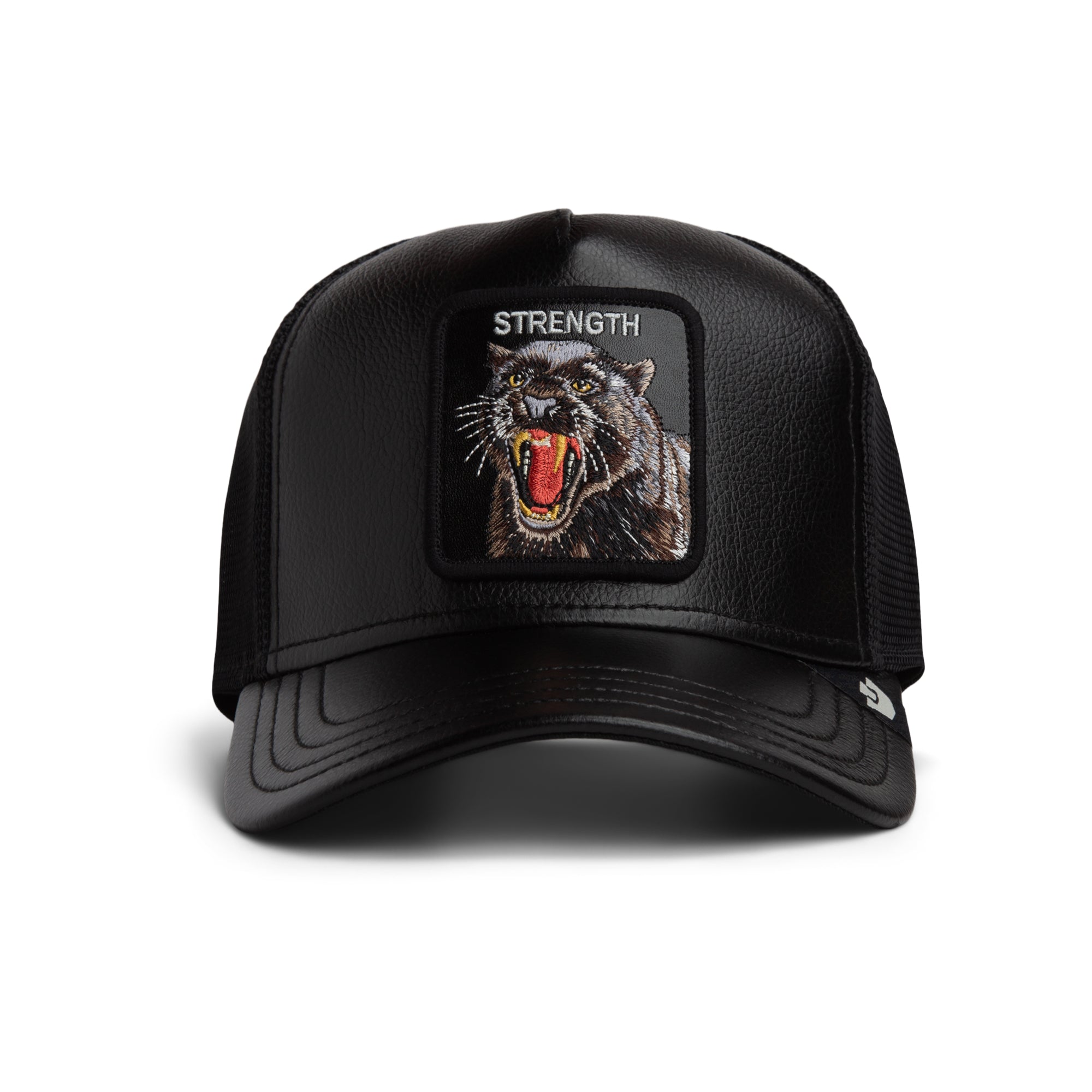 Faux Leather Panther Black Trucker Cap