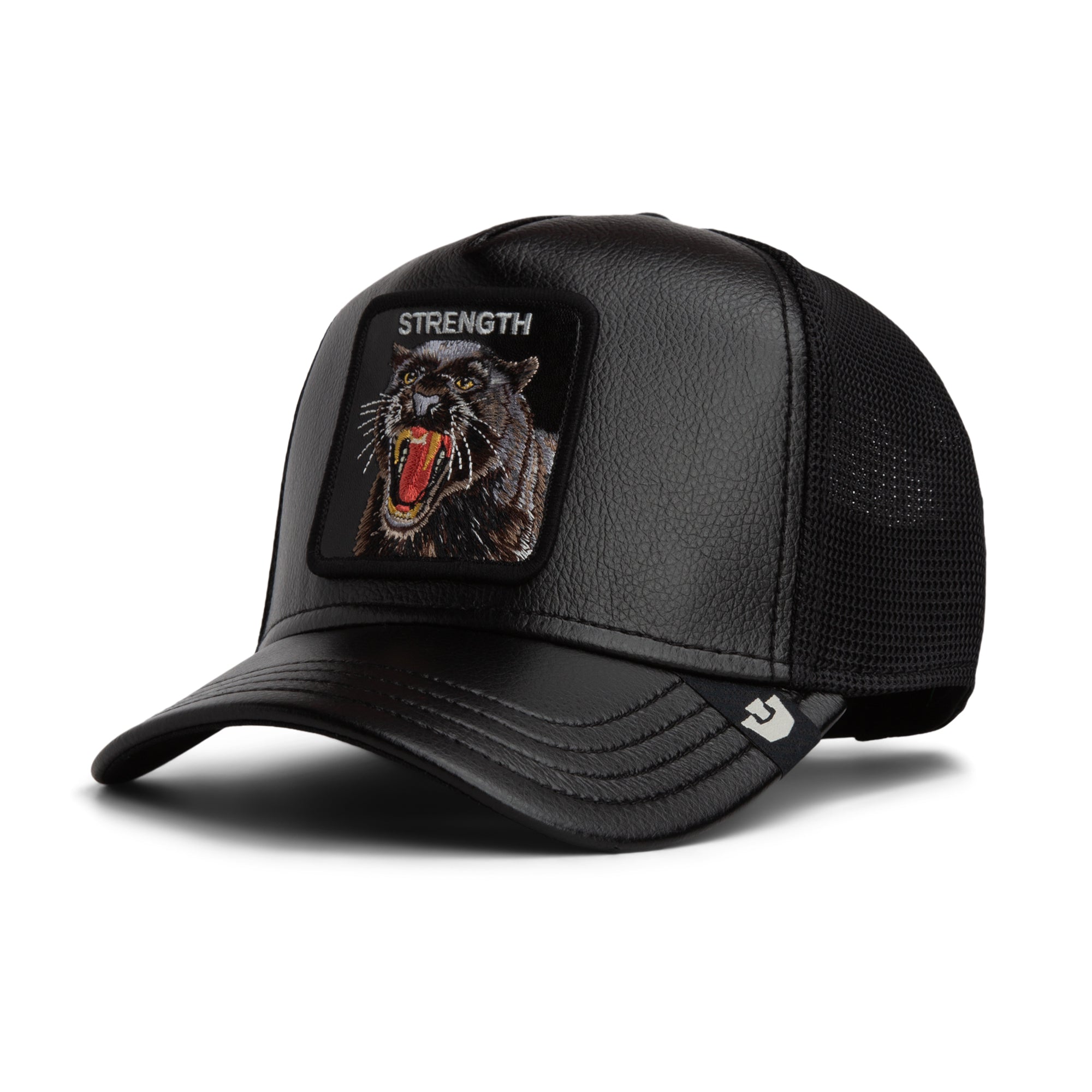 Faux Leather Panther Black Trucker Cap