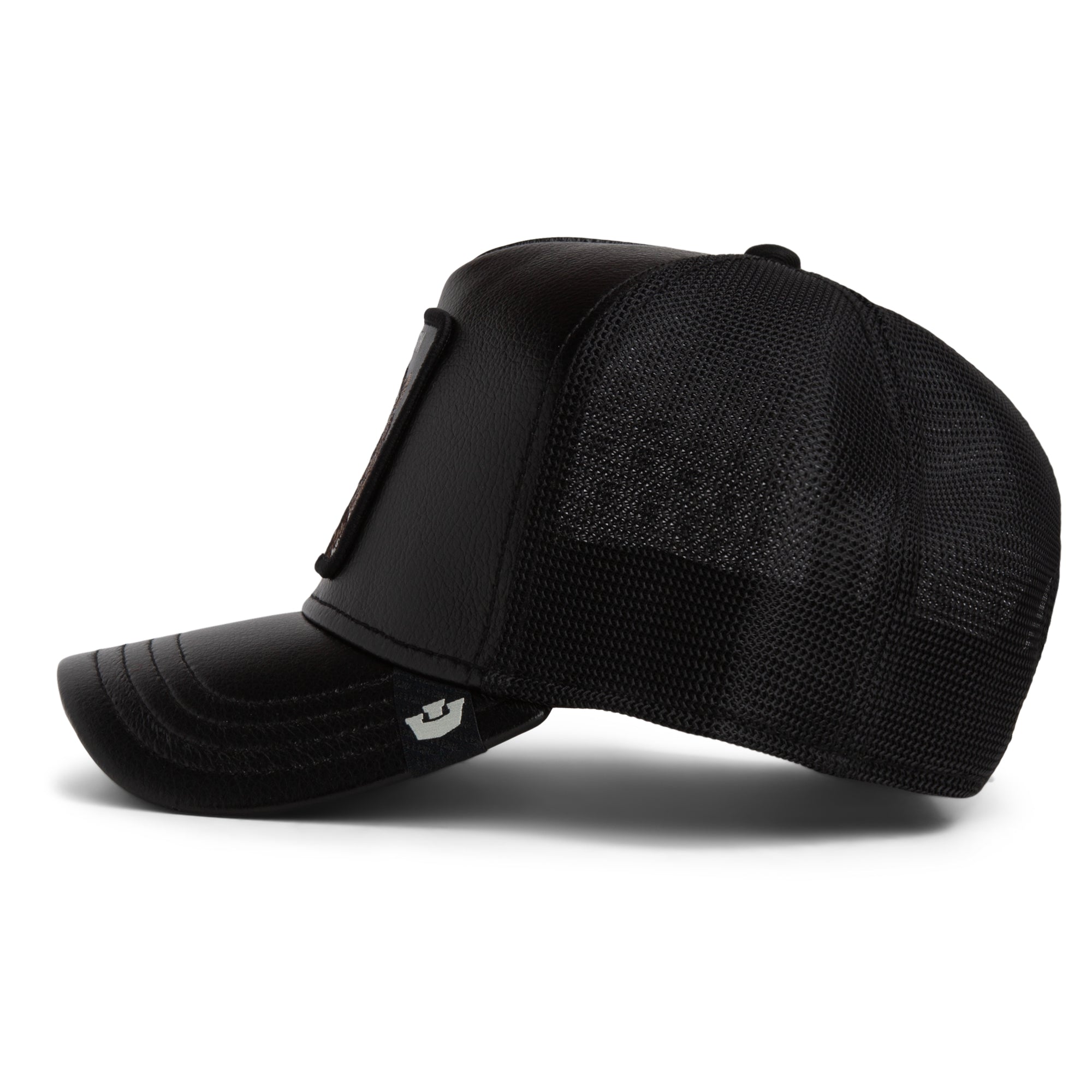 Faux Leather Panther Black Trucker Cap