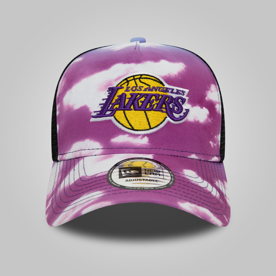 LA Lakers Cloud All Over Print Purple A-Frame Trucker Cap