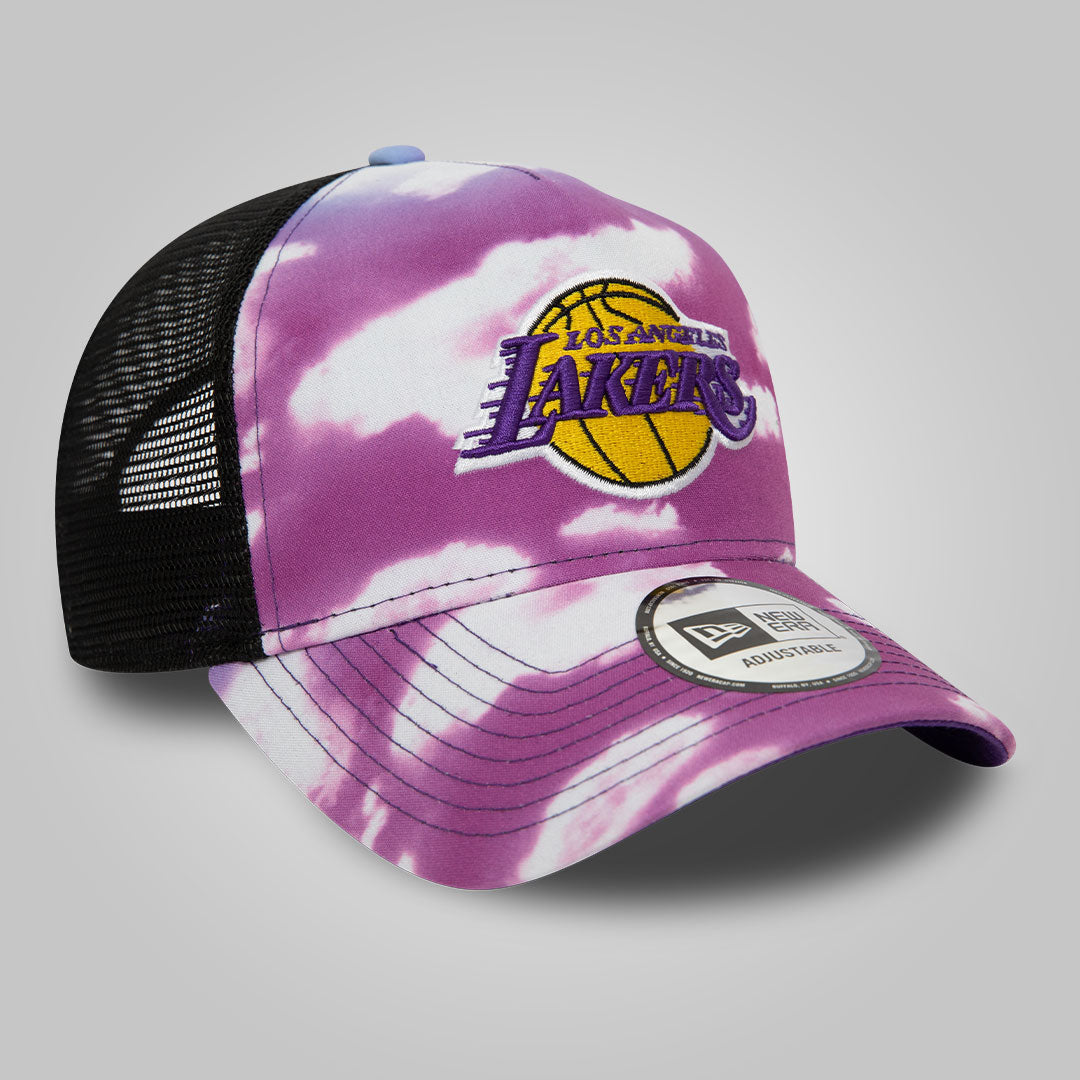 LA Lakers Cloud All Over Print Purple A-Frame Trucker Cap