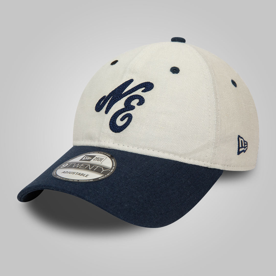 New Era Linen Script White and Dark Blue 9TWENTY Adjustable Cap