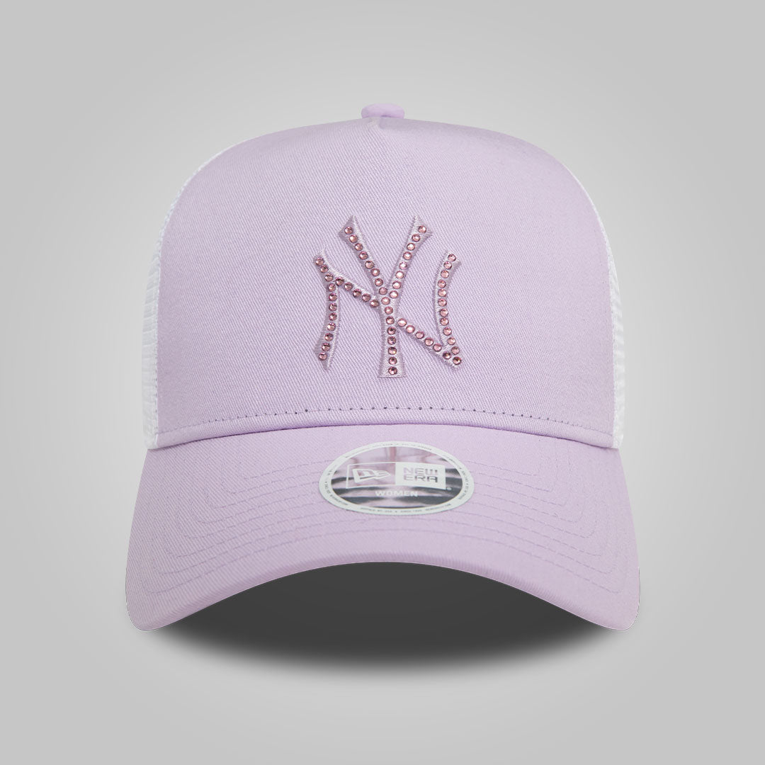 New York Yankees Womens MLB Rhinestone Lilac A-Frame Trucker Cap