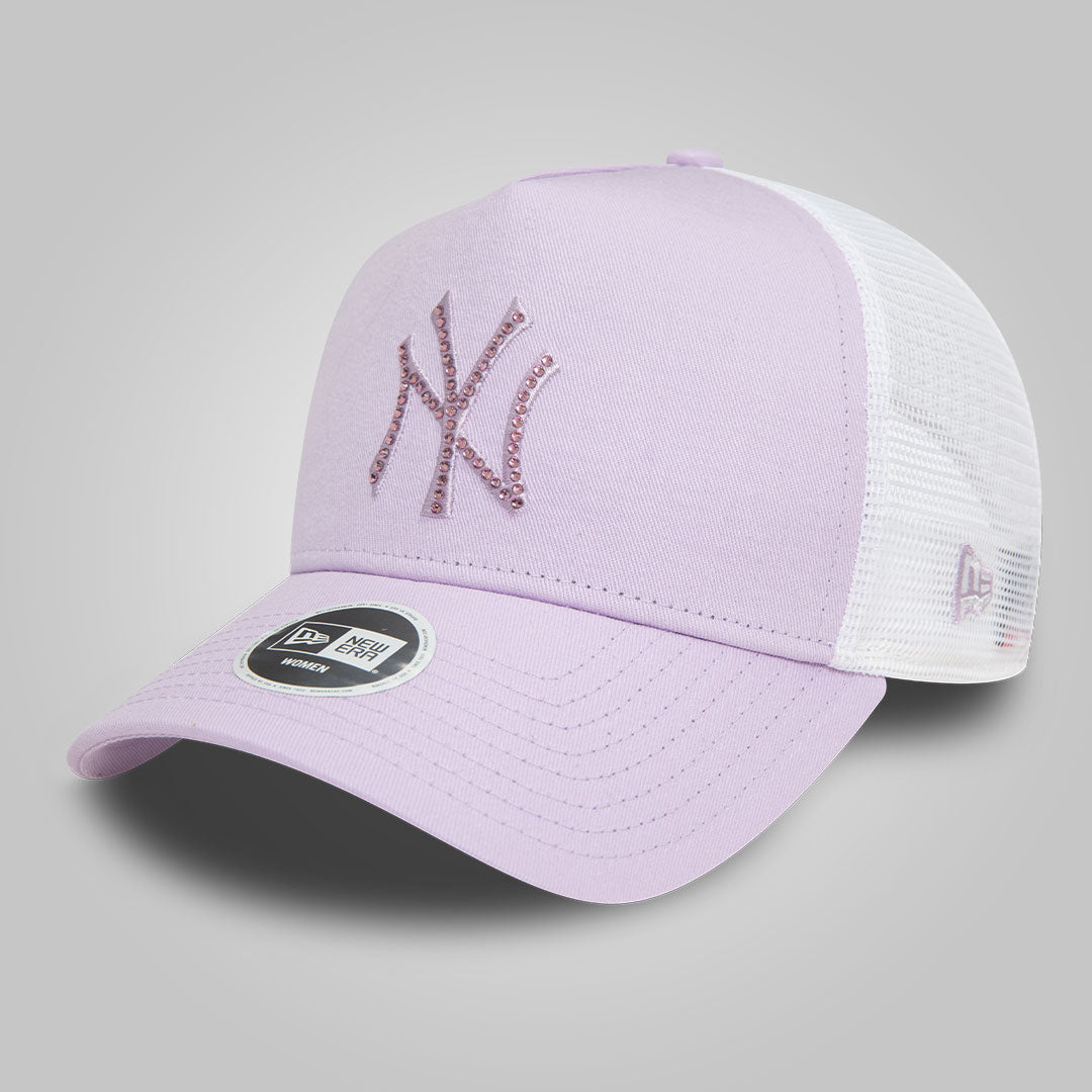 New York Yankees Womens MLB Rhinestone Lilac A-Frame Trucker Cap