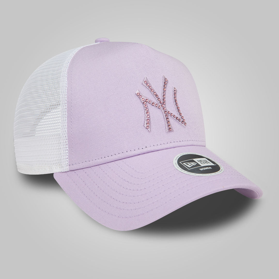 New York Yankees Womens MLB Rhinestone Lilac A-Frame Trucker Cap