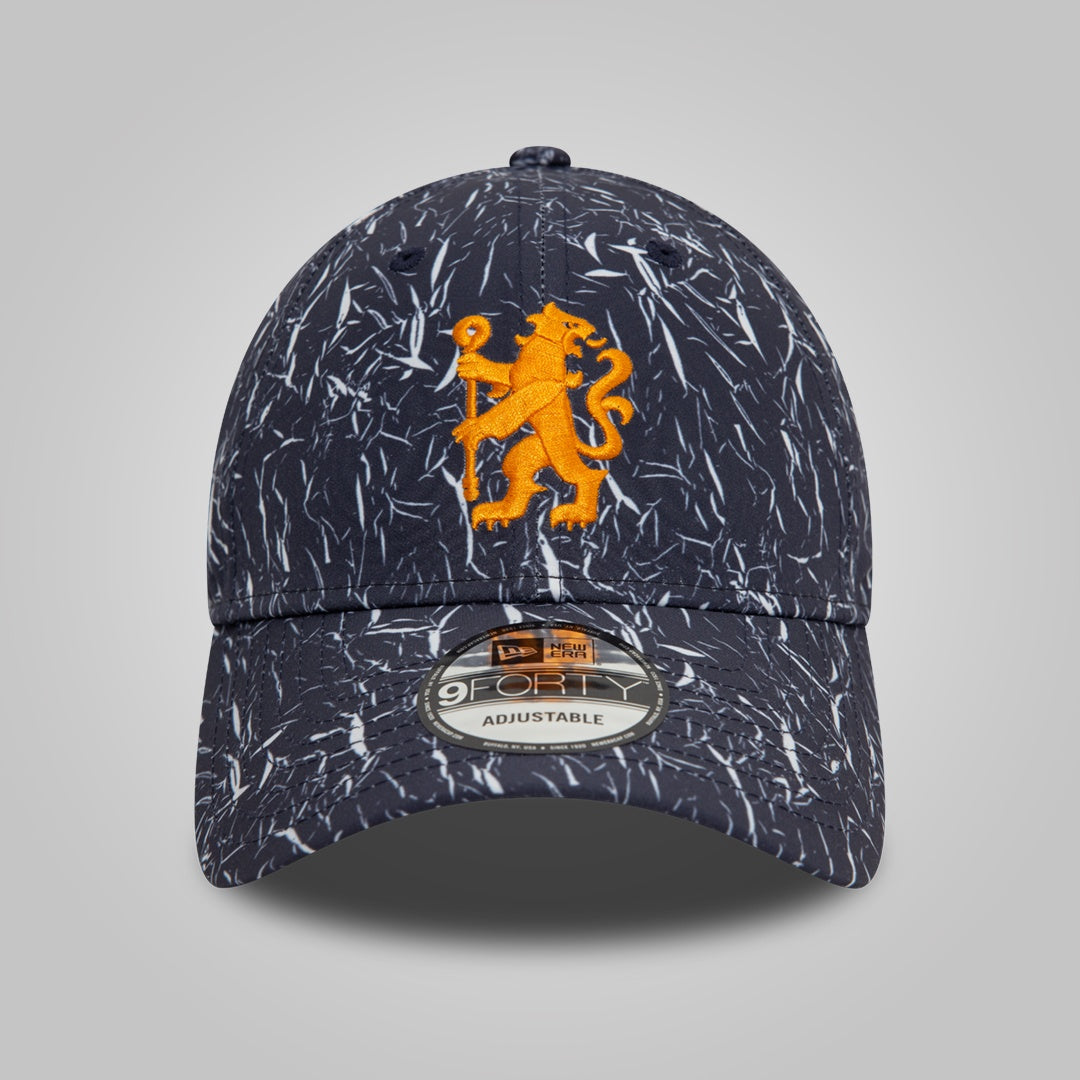 Chelsea FC Lion Crest Crinkle All Over Print Navy 9FORTY Adjustable Cap