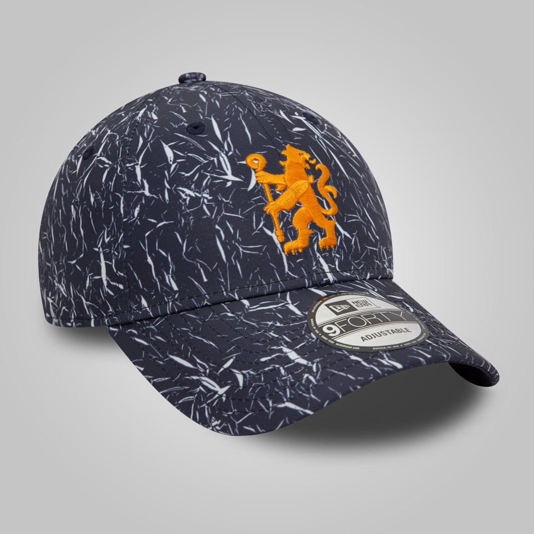 Chelsea FC Lion Crest Crinkle All Over Print Navy 9FORTY Adjustable Cap