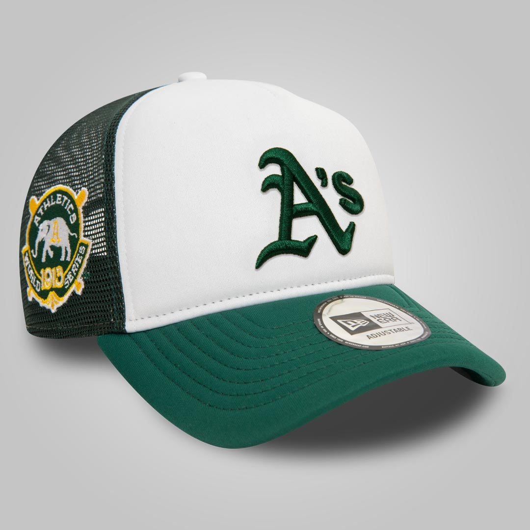 Oakland Athletics World Series Dark Green 9FORTY E-Frame Adjustable Trucker Cap