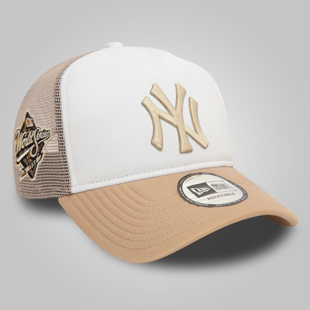 New York Yankees World Series Beige 9FORTY E-Frame Adjustable Trucker Cap