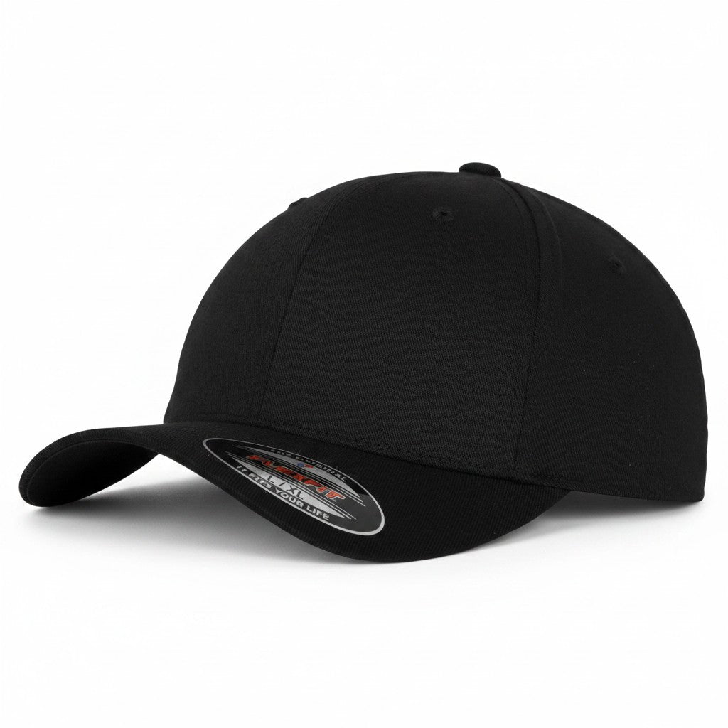 Flexfit: Black Wooly Combed Stretch Fit Cap